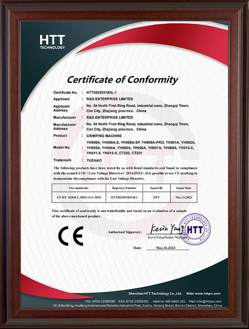 Conformity Cert for Plug Crimping Machines 2