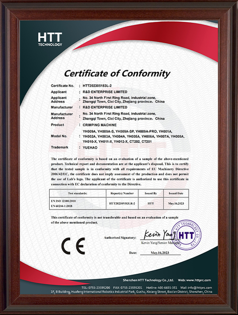 Conformity Cert for Plug Crimping Machines 1